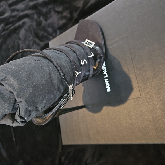 Yves Saint Laurent Black Strappy Heels - Picture 5 of 7